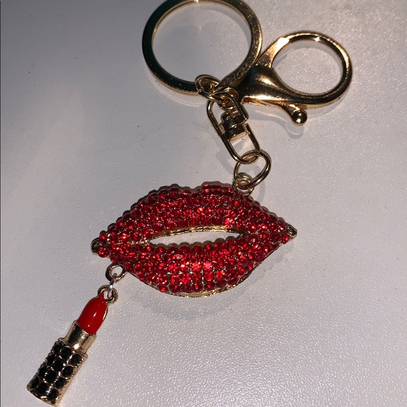 purse charm Accessories - Crystal Lips and lipstick purse/bag charm keychain